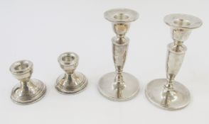Pair silver candle holders, circular, Birmingham assay, and pair silver candle holders, each