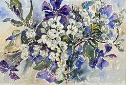 Unattributed watercolour drawing Still life showing apple blossom, framed and glazed  with