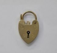 9ct yellow gold padlock shaped safety clasp, 2.8cm high, approx weight 2.8g