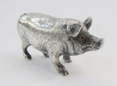 Edwardian silver model of a boar with engraving, 6cm long x 3cm high approx, Chester 1909, makers