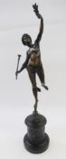 Patinated bronze figure of Fortuna after Giambologna, on cylindrical black marble and relief cast