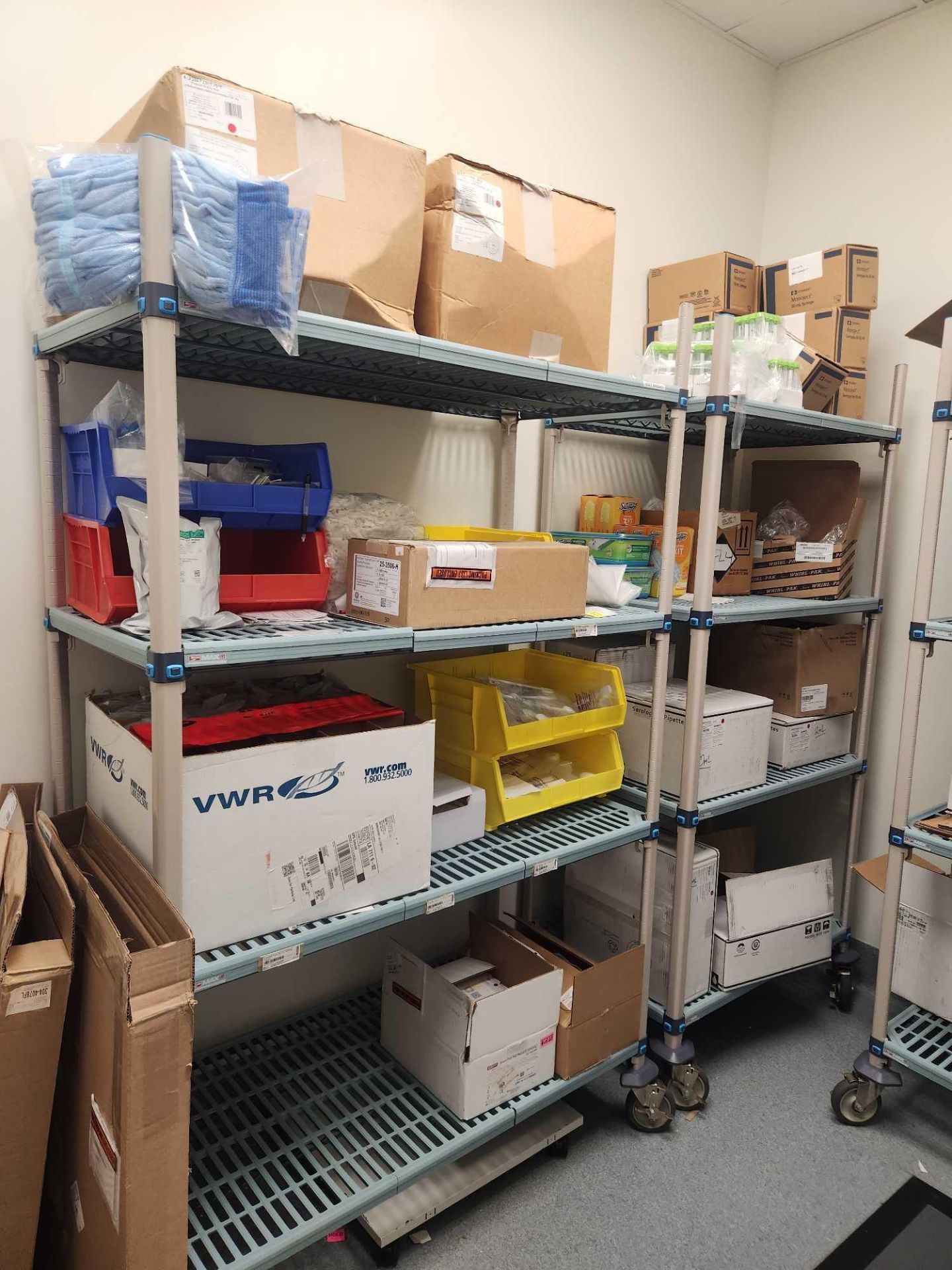 Lot of asst lab consumables including syringe parts, pipettes, EZ fit ...