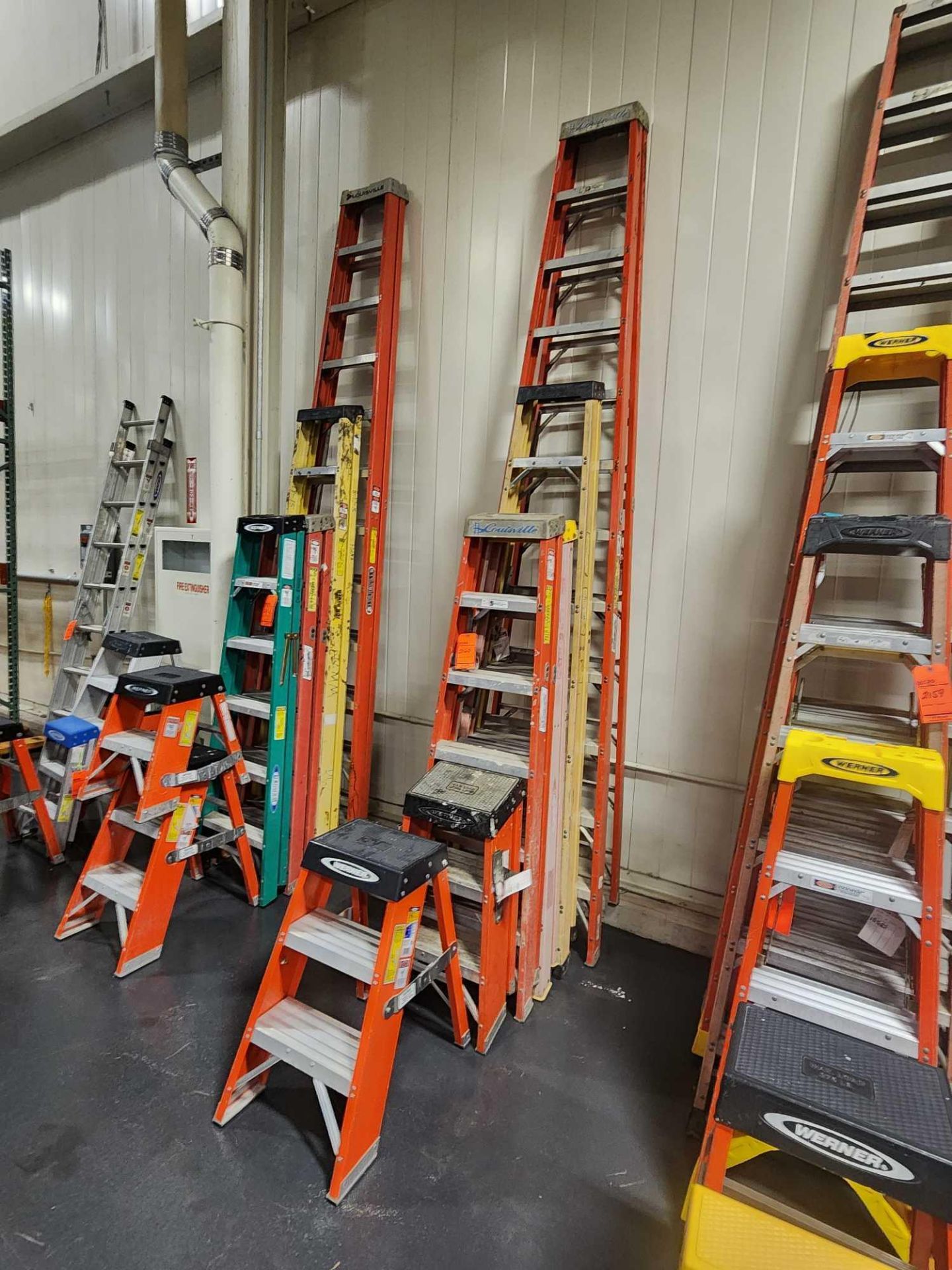 Appleton Step Ladder Lot of asst fiberglass step ladders including (1) 12 ft, (1) 8 ft, (2 ...