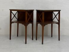 A pair of 20th century Georgian style mahogany side or bedside tables each having a rectangular