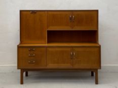 A mid century teak G-Plan side cabinet; Sierra Highboard with maker's label. H.144.5 W.140 D.45.5cm
