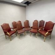 A set of ten contemporary high back dining chairs in the 19th century style upholstered in