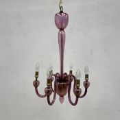 A Murano glass six branch chandelier. Dia.46cm Total drop 100cm
