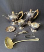 A late 19th century silver plated four piece tea and coffee set along with other silver plated