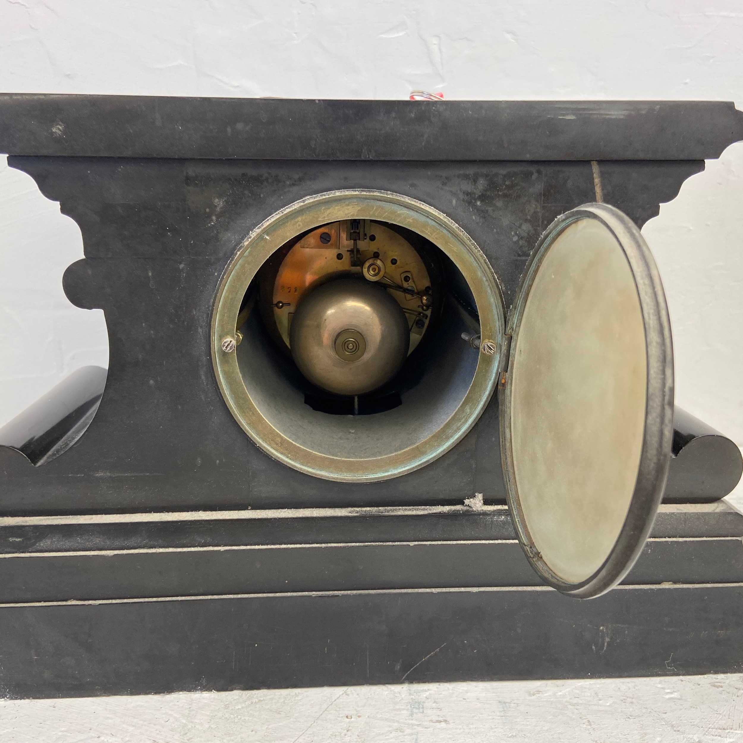 A 19th century slate mantel clock and an oak cased mantel clock marked D A Brown. H.39 (Tallest). - Image 3 of 6