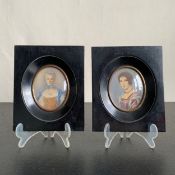 A pair of 19th century miniature portrait paintings to include one titled 'La Belle Ferronnière'