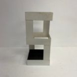 A mid-century metal cubist style umbrella stand with moulded drip tray. 41x18x18cm.