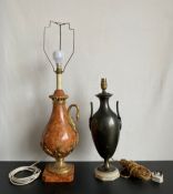 A possibly 19th century ormolu mounted Verona marble table lamp of urn form having a pierced