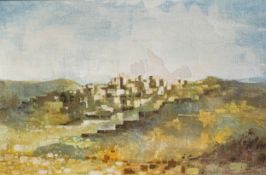 Peter Howitt (1928-2021), a 1960s oil on canvas, abstract North African landscape, signed and