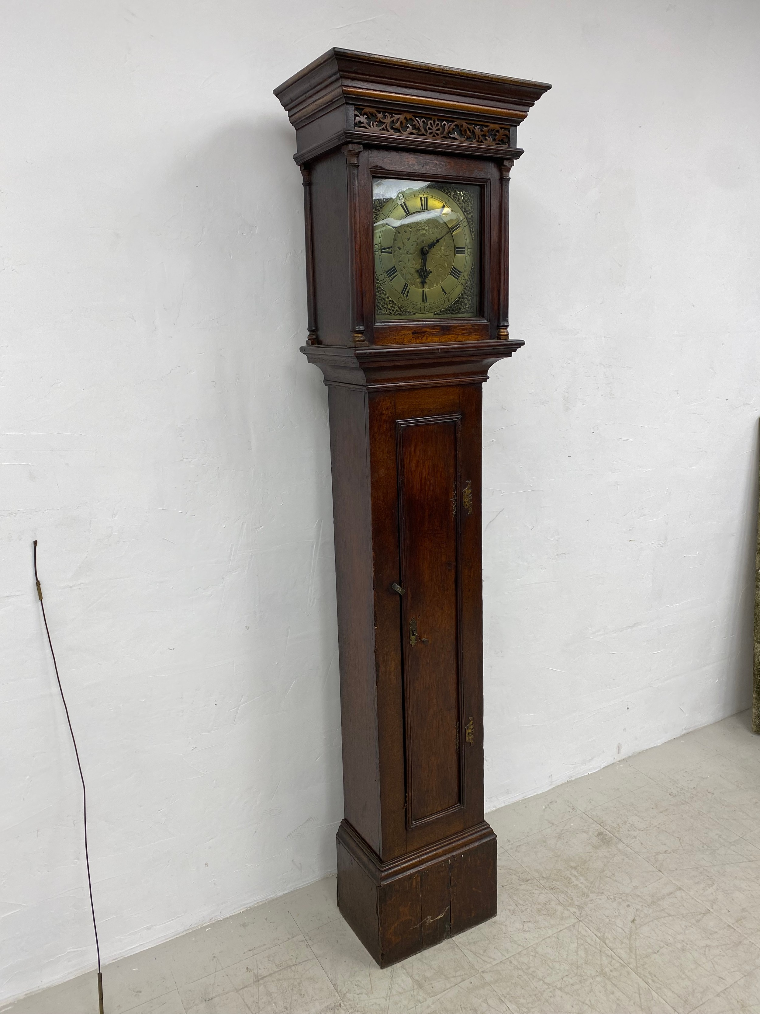 A Georgian oak longcase clock, John Frost Chichester with engraved square brass dial and 30 hour - Image 5 of 5