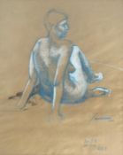 A framed and glazed nude pastel study, inscribed with monogram. H.75.5 W.62cm