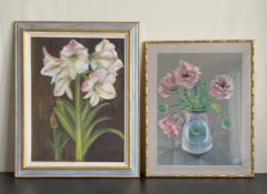 A contemporary oil on canvas, still life along with a contemporary watercolour still life, signed