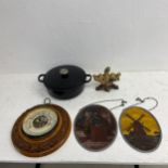 A miscellaneous collection to include a 19th century oak barometer with carved oak leaf detail,