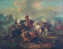 A 19th century Italian school oil painting on tin panel possibly depicting the battle of Marignano