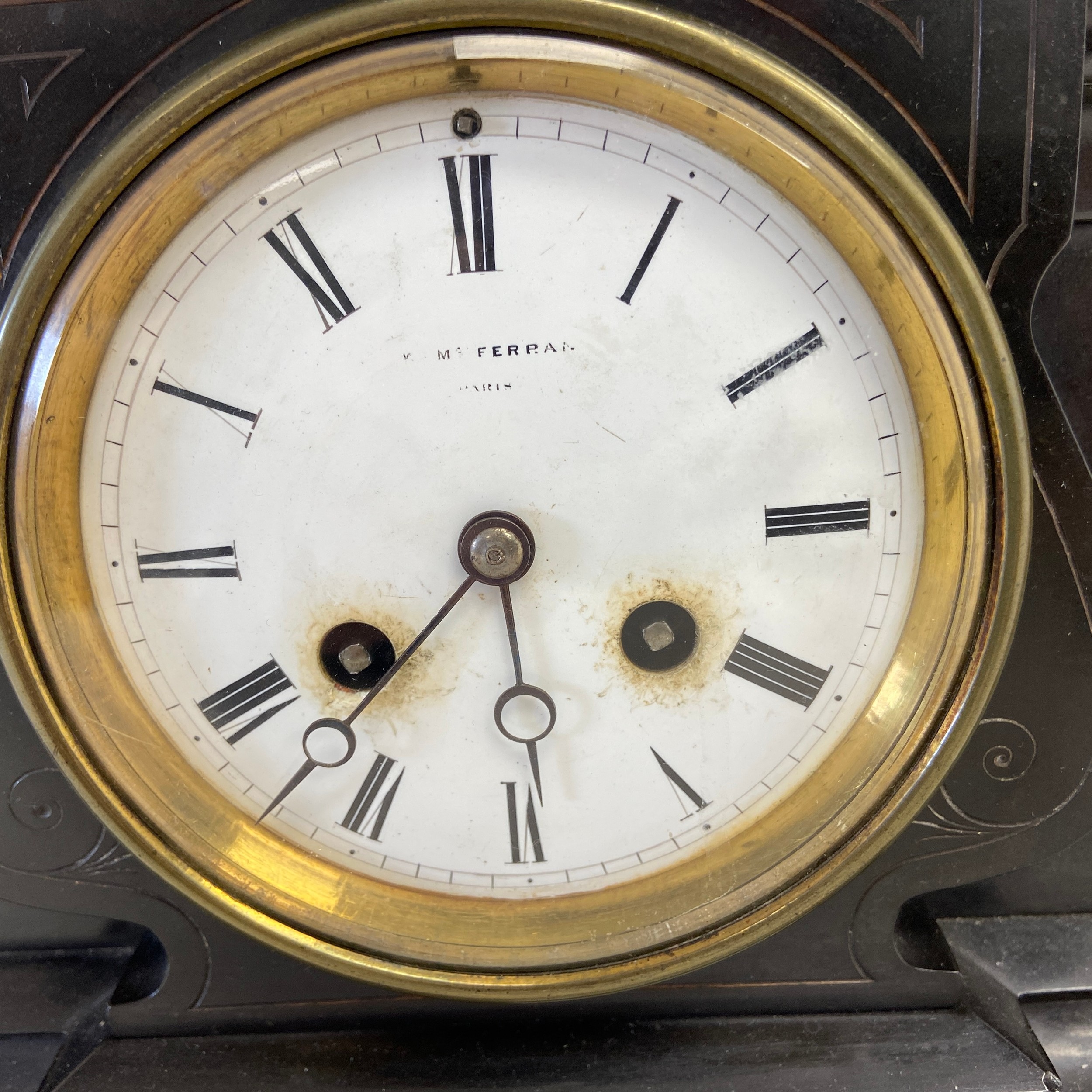 A 19th century slate mantel clock and an oak cased mantel clock marked D A Brown. H.39 (Tallest). - Image 2 of 6