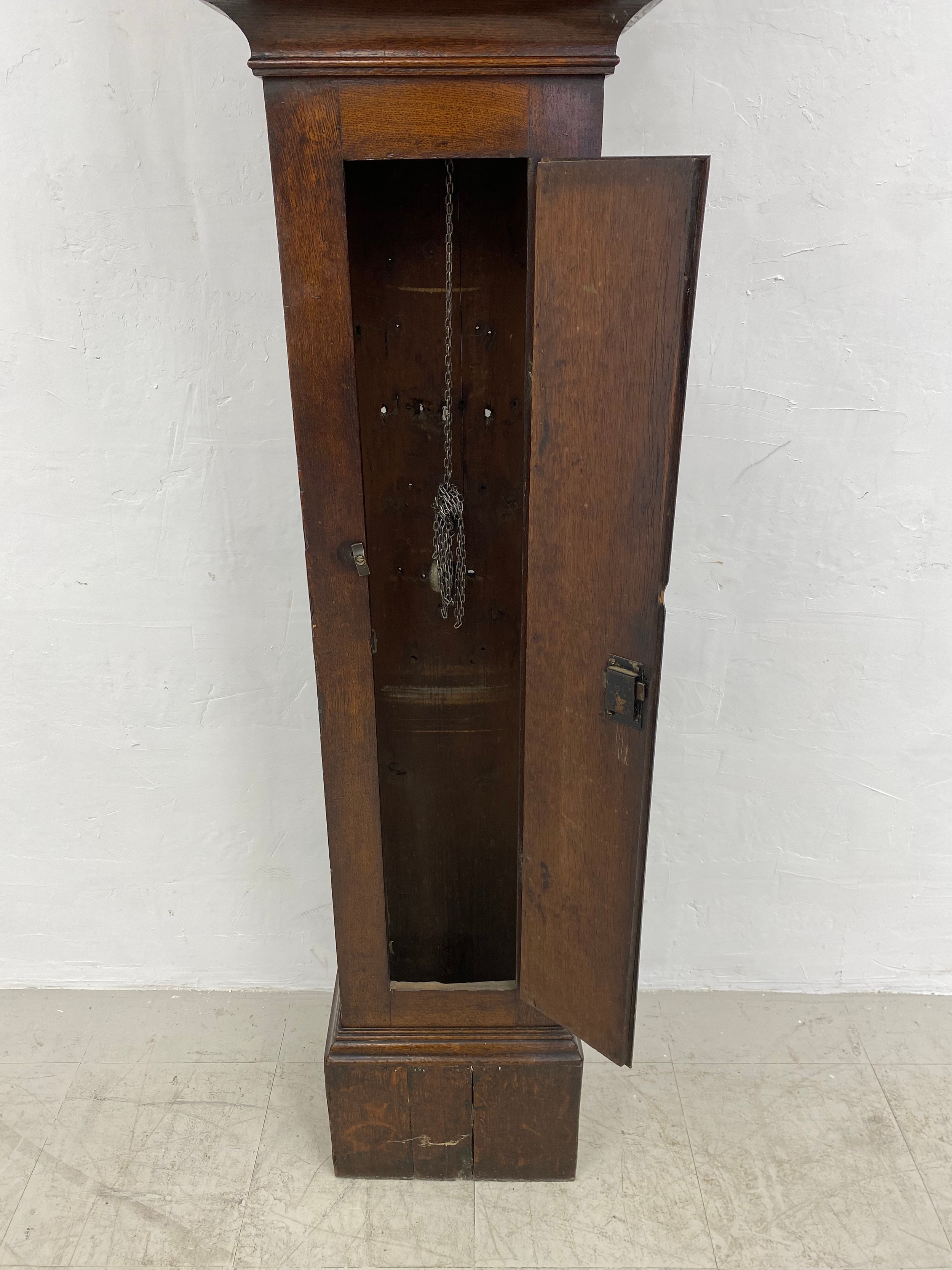 A Georgian oak longcase clock, John Frost Chichester with engraved square brass dial and 30 hour - Image 3 of 5
