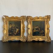 A pair of 19th century Baroque style oil paintings on tin panels after the originals titled 'The