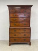 A Georgian mahogany chest on chest with Greek key carved cornice above two short over six long