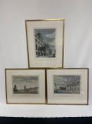 A set of three 18th century hand coloured engravings, Greenwich Hospital, published by T Malton Sept
