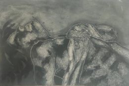 A framed and glazed screenprint, figural study, signed Rodriguez. H.64 x 84cm