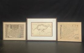 A collection of three framed and glazed maps, to include Suffolk, Essex and Singapore. H.38 x 49cm