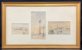 Three early 20th century watercolours, Venice, monogrammed and dated, label to reverse, framed and