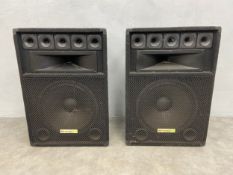 A pair of vintage Ekho Sound passive PA speakers. H.75 W.51 D.40cm.