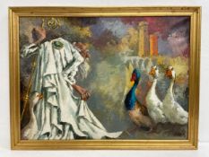 A gilt framed oil on canvas, mythological figure and setting, indistinctly signed and inscribed to