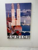 A contemporary print on canvas after the original poster titled 'Zurich, Switzerland's