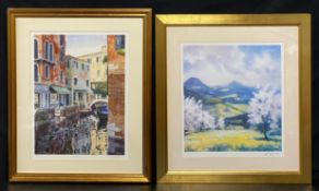 A contemporary signed limited edition lithograph depicting a Venetian canal scene titled '