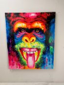 An acrylic on canvas, contemporary school, gorilla face. 120 x 100cm