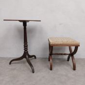 A late 19th century walnut footstool with the original tapestry seat by John Kiel of Bristol with