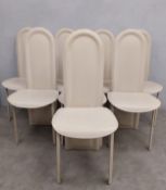 A set of eight 1980s Artedi silhouette dining chairs in leather upholstery. SH.47 BH.107 SW.44 SD.