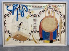 A late 18th century etched and hand-coloured Chinoiserie wallpaper border for a music room in a