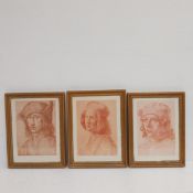 A set of three framed and glazed lithographs after the original Italian Renaissance sanguine chalk