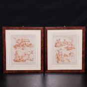 A pair of 19th century sepia engravings with aquatint after the original sanguine chalk drawings