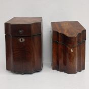 A late 18th century George III marquetry inlaid mahogany knife box of serpentine form with later