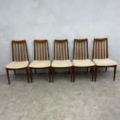 A set of five mid century teak G-Plan dining chairs from the Fresco range by Leslie Dandy. H.91 W.