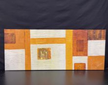 A contemporary mid-century style abstract oil on canvas, signed to the bottom right. Unframed. L.120