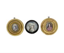 A 19TH CENTURY PAINTED PORCELAIN MINIATURE TOGETHER WITH TWO FURTHER