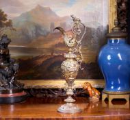 A 19TH CENTURY ITALIAN GILT BRONZE EWER OF BACCHIC THEME