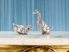 A PAIR OF SILVER MODELS OF DUCKS, BELGIAN