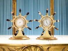 A RARE SET OF 19TH CENTURY ENGLISH AGATE MOUNTED DESK CLOCK AND BAROMETER BY HOWELL JAMES & CO.