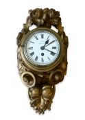 A LATE 19TH CENTURY ENGLISH GILTWOOD CARTEL CLOCK WITH BRISTOL TIME