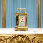 F.A. MARGAINE: A LATE 19TH CENTURY GILT BRASS CARRIAGE CLOCK