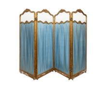 AN EARLY 20TH CENTURY FRENCH GILTWOOD AND SILK FOLDING SCREEN